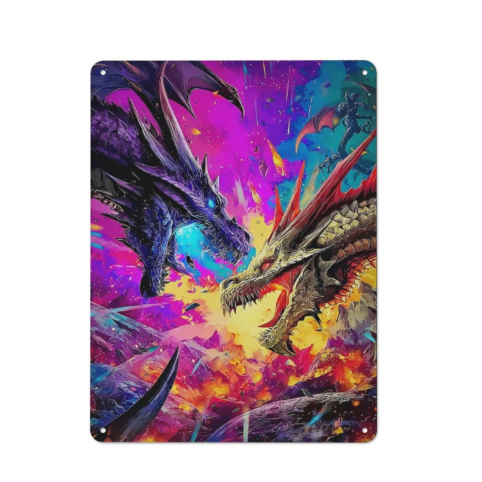 Junmoney Duel Of Mythical Dragons Clean Industrial Industrial Metal Sign 40X30cm, Studio Wall Art For Loft, Studio, Office Or Creative Room