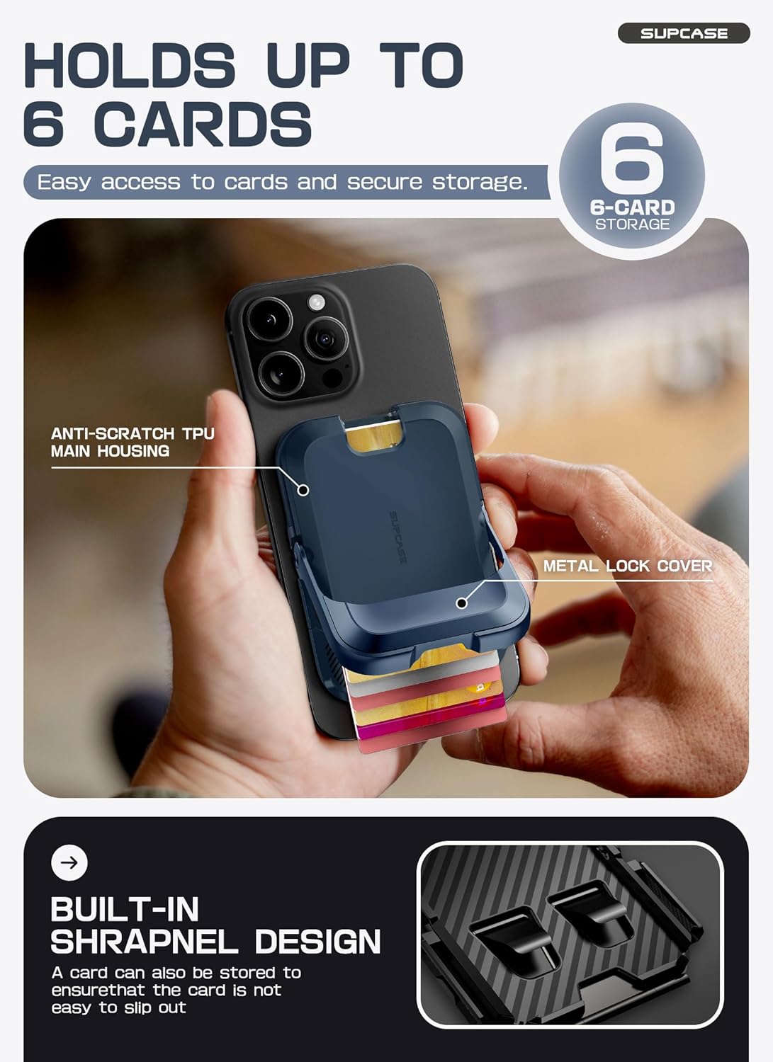 SUPCASE for MagSafe Wallet with Stand, Magnetic Wallet for Men Women, [Hold 6 Cards] [RFID Blocking] [Strong Magnetic Lock] Phone Stand Card Holder for iPhone 17/16/15/14/13/12 Series, Midnight Blue - Image 4