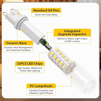 G9 Led Bulbs, 3W Cool White Light Bulbs, Equivalent to 30-40W Halogen, 400Lm, 6000 Kelvin 220-240V No Flicker Non-Dimmable Energy Savingor Lighting Decor [Energy Class D] (6 Pack) [Energy Class D]