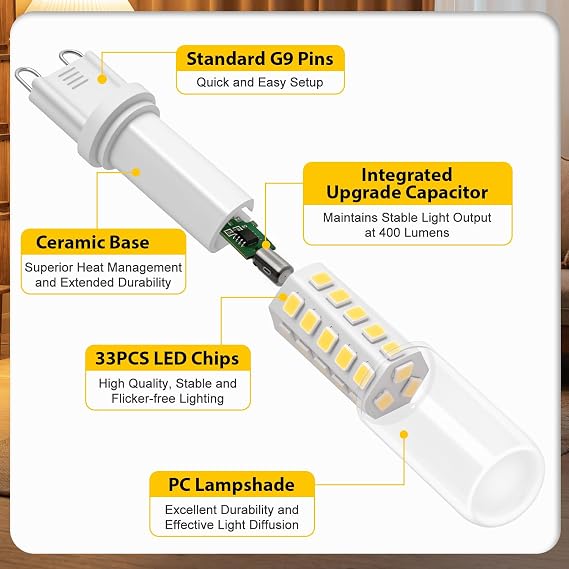 G9 Led Bulbs, 3W Cool White Light Bulbs, Equivalent to 30-40W Halogen, 400Lm, 6000 Kelvin 220-240V No Flicker Non-Dimmable Energy Savingor Lighting Decor [Energy Class D] (6 Pack) [Energy Class D]