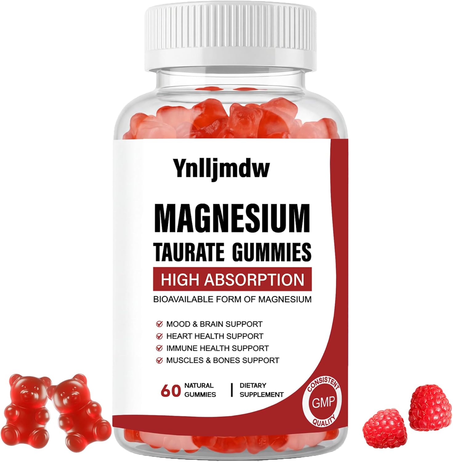 Magnesium Taurate Gummies - High Absorption Magnesium Supplement with Taurate, Glycinate - Supports Muscle Function, Calm & Relaxation - Veg, Non-GMO, 60 Count