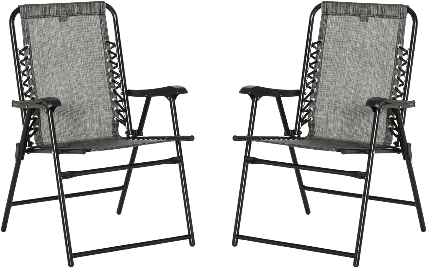 Set of 2 Patio Folding Chairs - Bungee Sling Chairs with Armrests