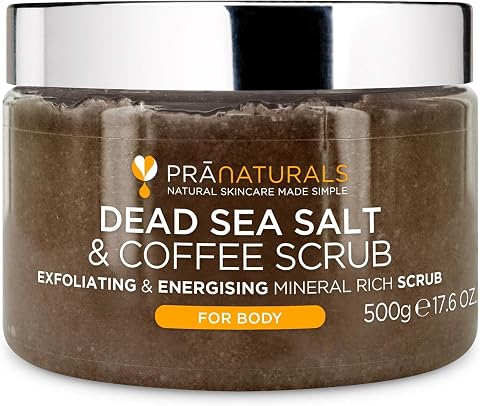 PraNaturals Exfoliante Corporal de Sal del Mar Muerto 500g Body Scrub de Sales para Nutrir la Piel, Rico en Minerales Naturales para Todo Tipo de Piel (Café)