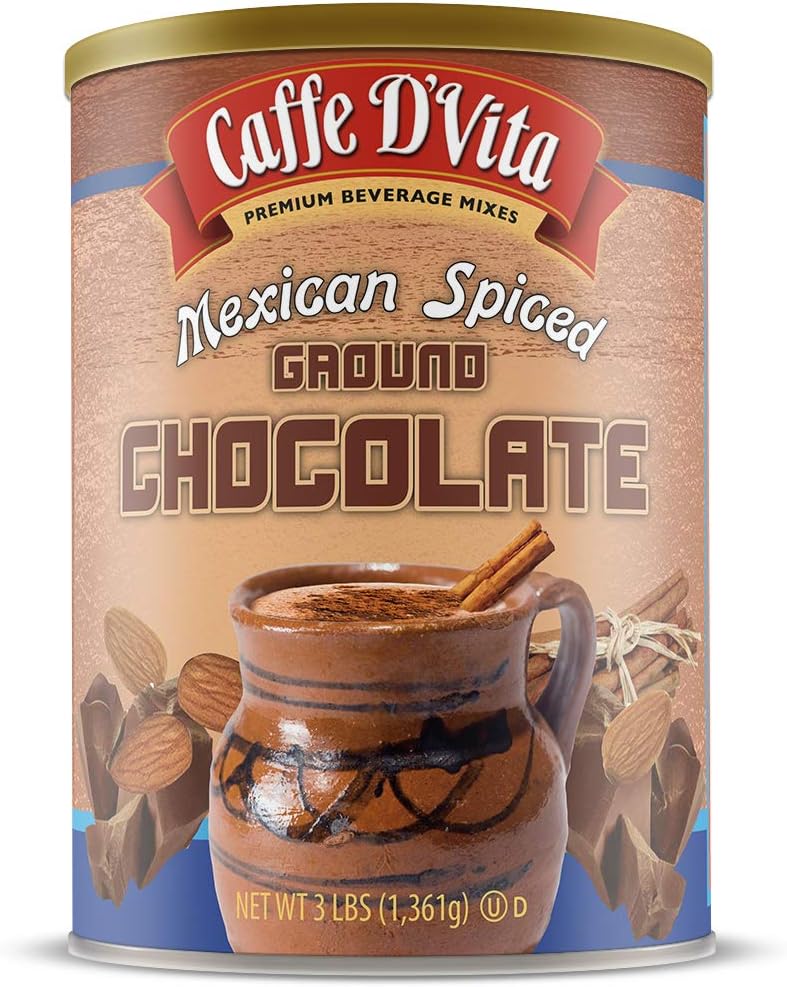 Caffe D'Vita Mexican Spiced Ground Chocolate - Mexican Chocolate Drink, Spiced Coffee, Gluten Free, Low Fat, No Cholesterol, No Hydrogenated Oils, No Trans Fat, Kosher-Dairy, Mexican Coffee - 3 Lb Can