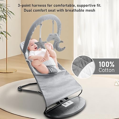 Miniatura 5 de Asiento de gorila portátil para bebés de 0 a 18 meses, tela 100% algodón, asiento de gorila ajustable de múltiples posiciones, silla mecedora para