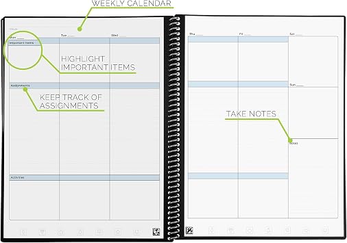 ROCKETBOOK Reusable Smart A4 Academic Planner - Digital Notebook for Students and Teachers - Daily, Weekly, Monthly School University Diary, 13 Page Types, Reduce Paper Waste - Black