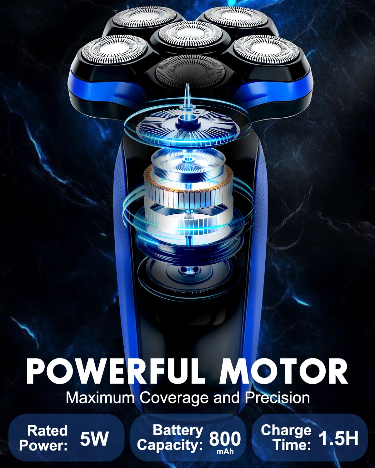 7D Magnetic Detachable Head Shaver for Bald Men, Wet & Dry Rechargeable Razor