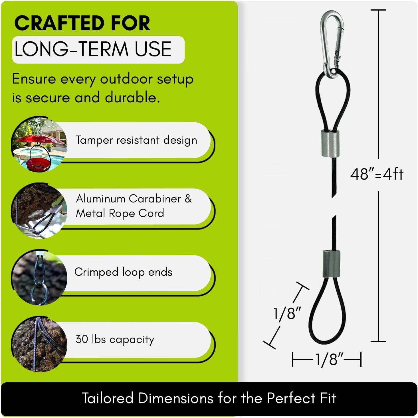 Mosaic Birds Metal Rope Cord with Snap Hook for Hanging Bird Feeders, Baths and Baffles, M955-200, 48 Inch Long, 1 Piece