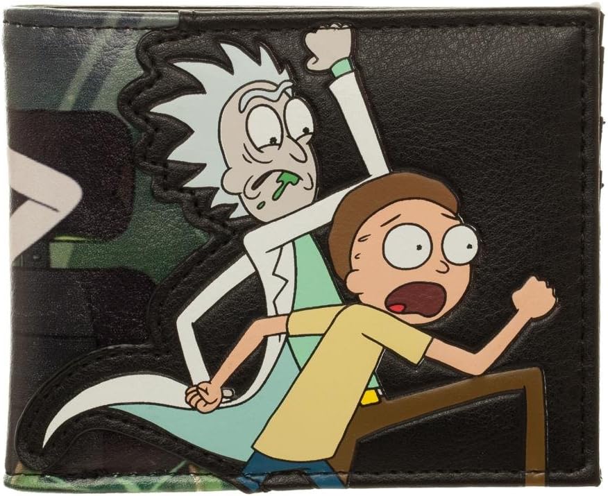 bioWorld Adult Swim Rick and Morty PU Faux Leather Bifold Wallet,Black,One Size