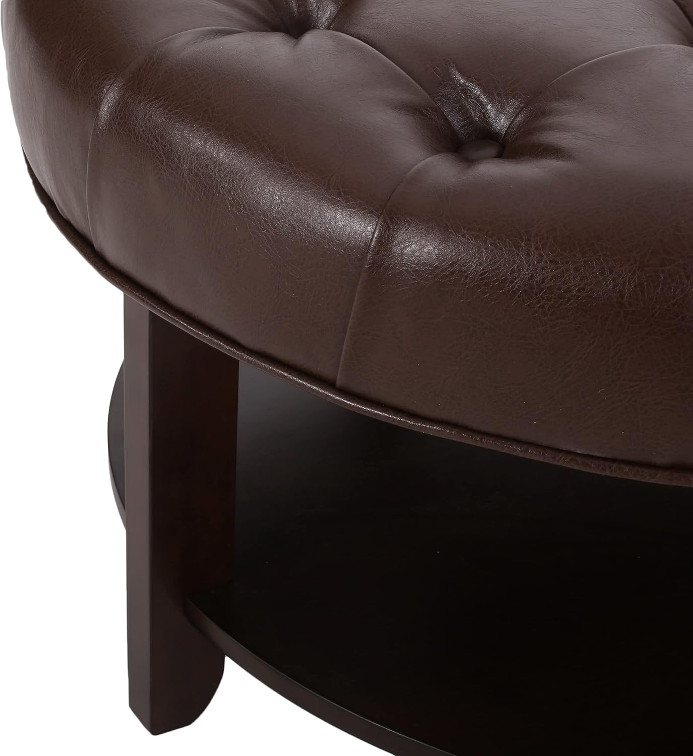 Christopher Knight Home Rumbrook Tufted Round Ottoman with Shelf - Faux Leather - Dark Brown/Espresso