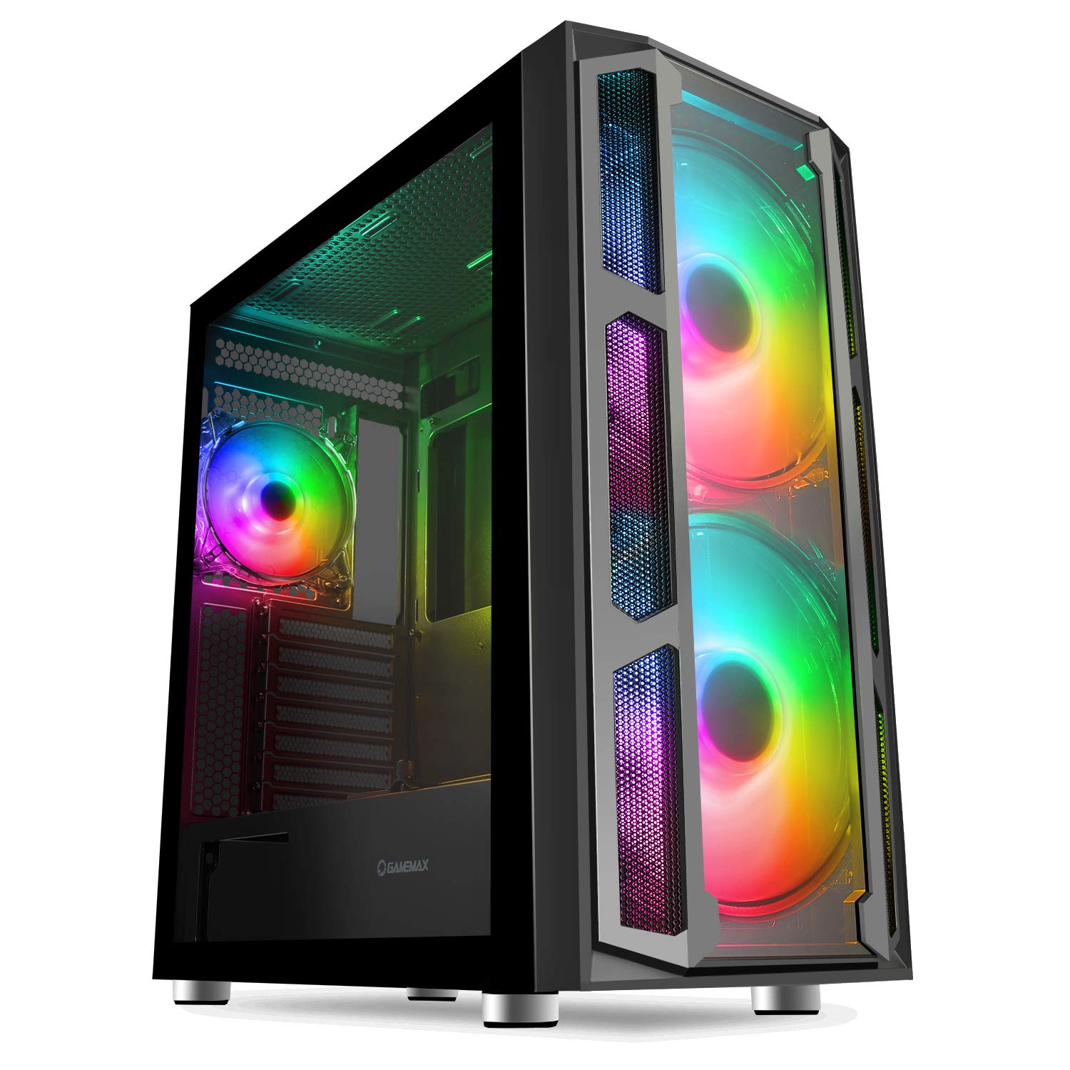 GameMax F15G Glass Mid-Tower ATX PC Gaming Case ARGB, Tempered Glass, ARGB Hub included | Black
