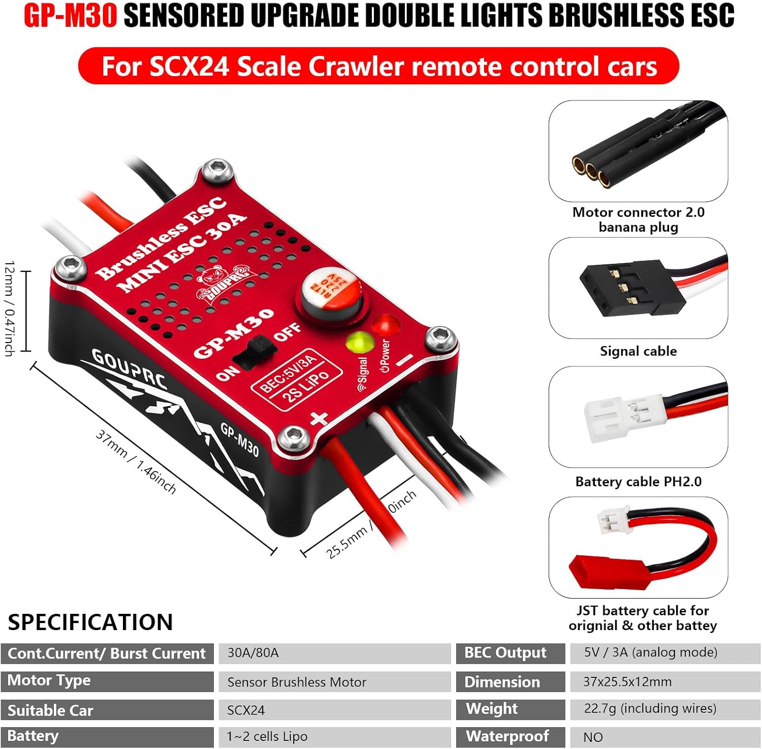GOUPRC Upgarde 30A Brushless Esc & 2204 2400KV Brushless Outrunner Motor with Transmission and Replacement Gears Combo Kit for SCX24 RC Crawler Axial 1/24 RC Car Truck