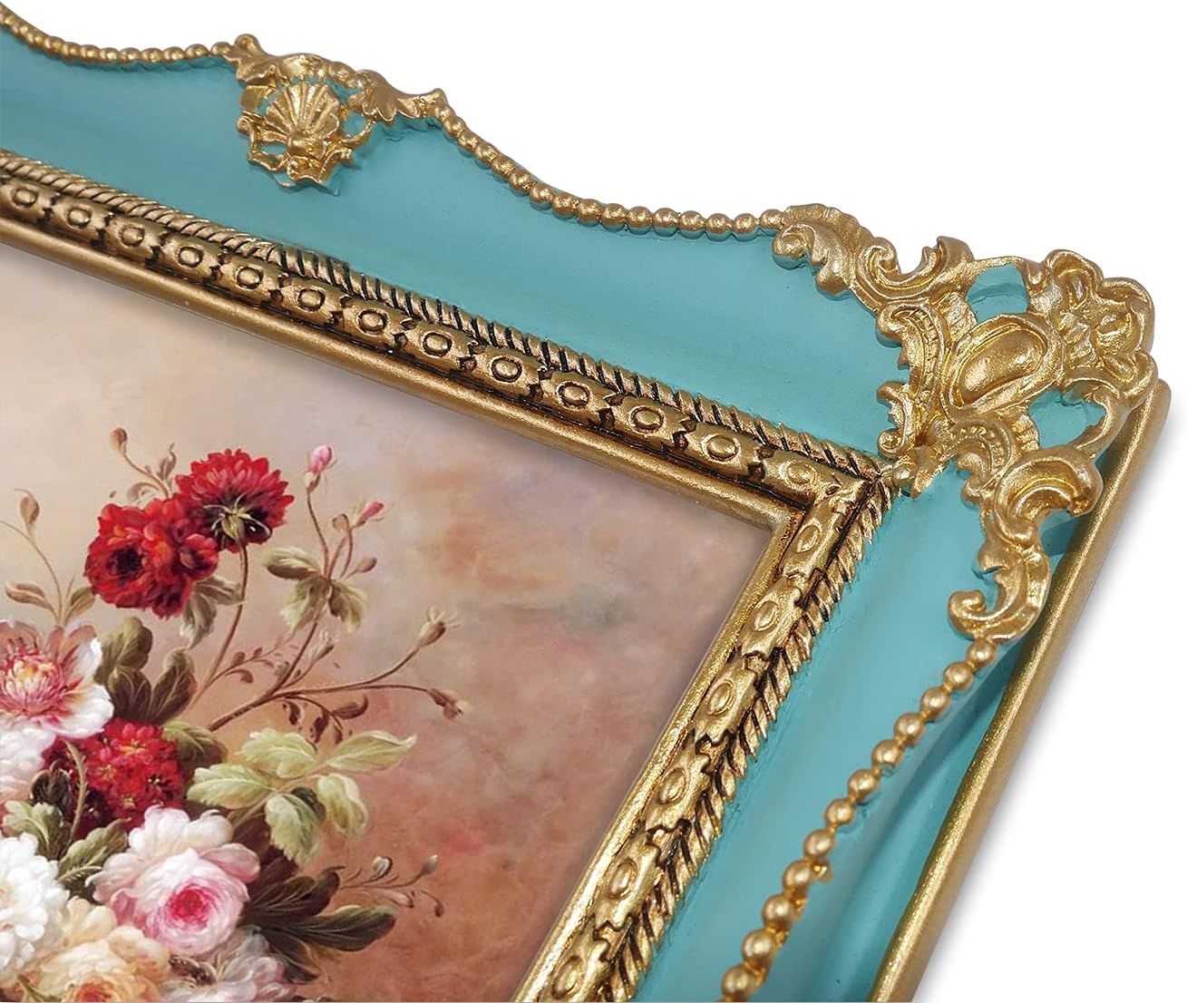 Vintage 5x7 Picture Frame for Gallery Wall and Tabletop, Antique Style Photo Frames in Hand Painted Blue with Gold Accents, French Cottage Home Décor for Desk Mantel Shelf