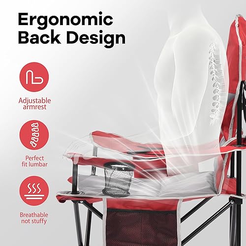 Miniatura 6 de XMT Reposabrazos extra anchos Silla plegable portátil con soporte para tazas, bolsa enfriadora, tela Oxford 600D resistente, soporta 450 libras,