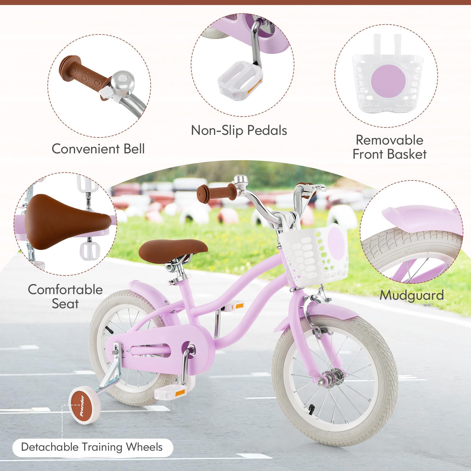 COSTWAY Kids Bike, 12 14 16 18 Inch Toddler Bike Children Bicycle w/Training Wheels, Hand & Coaster Brakes, Adjustable Saddle & Handlebar, Basket, Bell, Kids Bicycle for Girls Boys Aged 3-8 Years Old