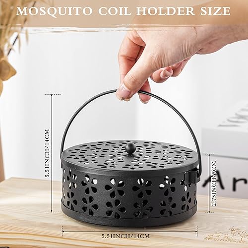 Miniatura 2 de Lallisa Soporte para bobina de incienso de 4 piezas, soporte para bobina de incienso, retro, portátil, para colgar quemador de incienso con asa,