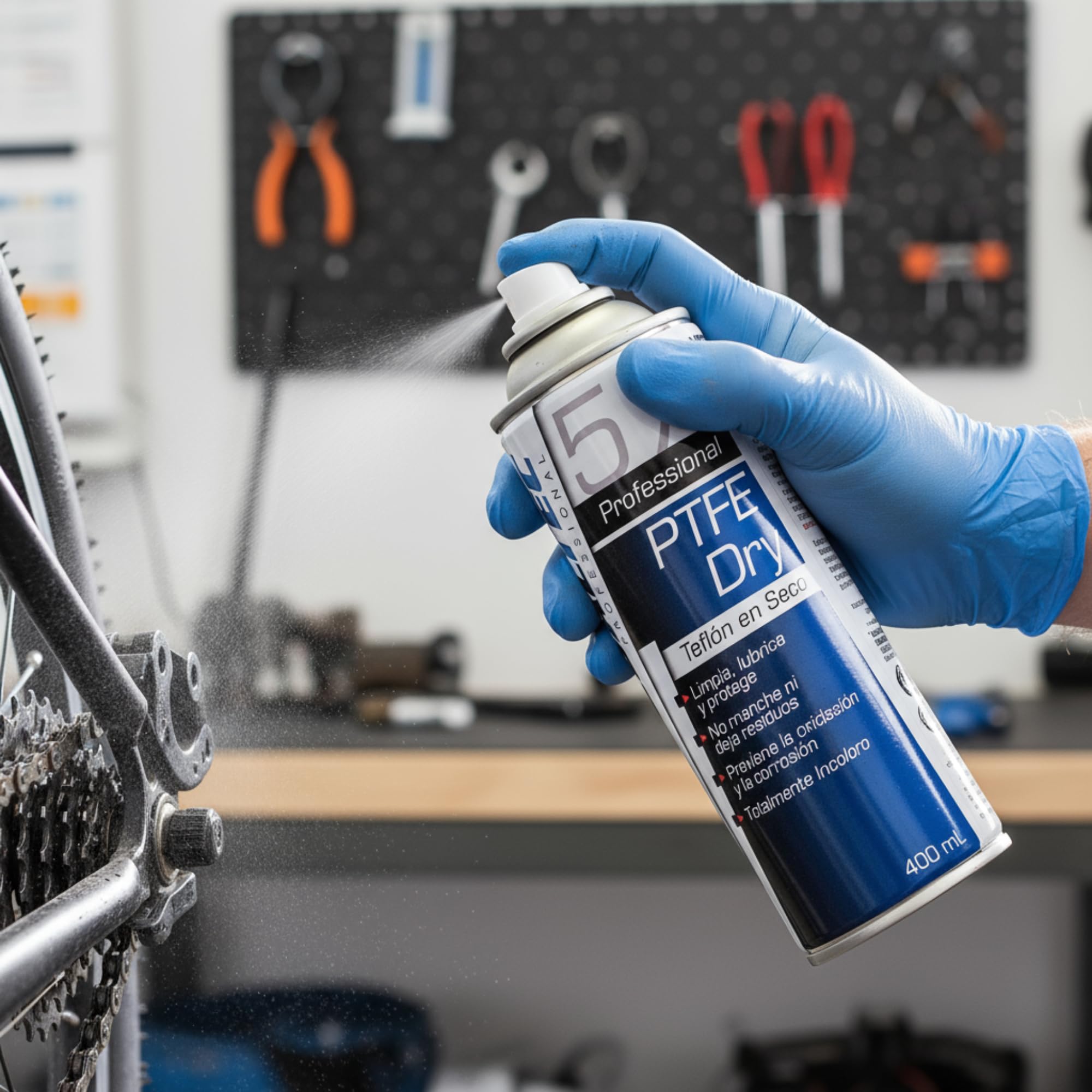Lubricante de Teflón Seco PTFE Spray Multiusos 400 ml – No Mancha ni Atrae Polvo, Secado Rápido, Antiadherente – Cadena Bici, Cerraduras, Bisagras, Cremalleras, Impresora 3D – Globaltec Professional