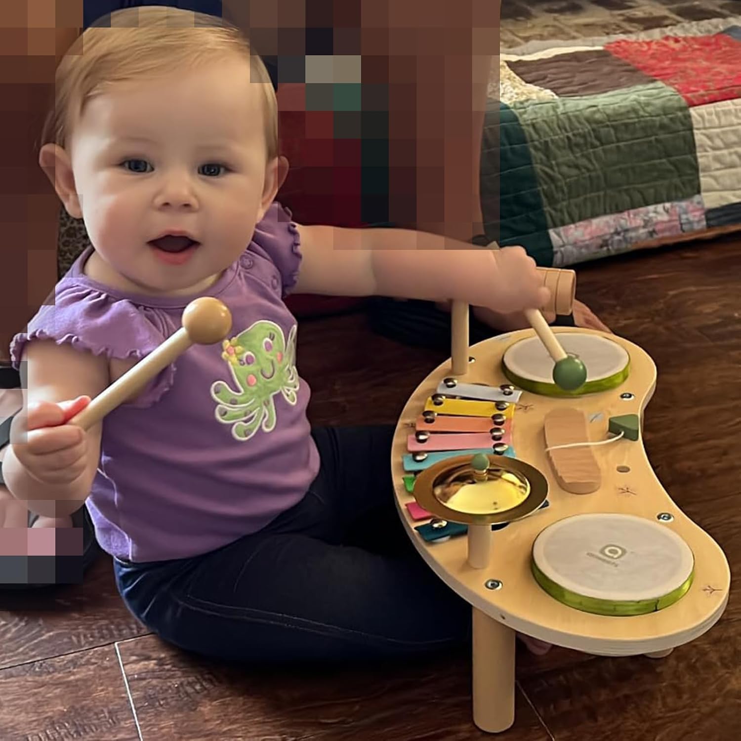 Asweets 7 en 1 Ensemble de Batterie pour Tout-Petits, Bois Instrument de Musique pour Bébés, Jouet Musical Montessori, Cadeau pour Filles et Garçons de 3 Ans Et Plus