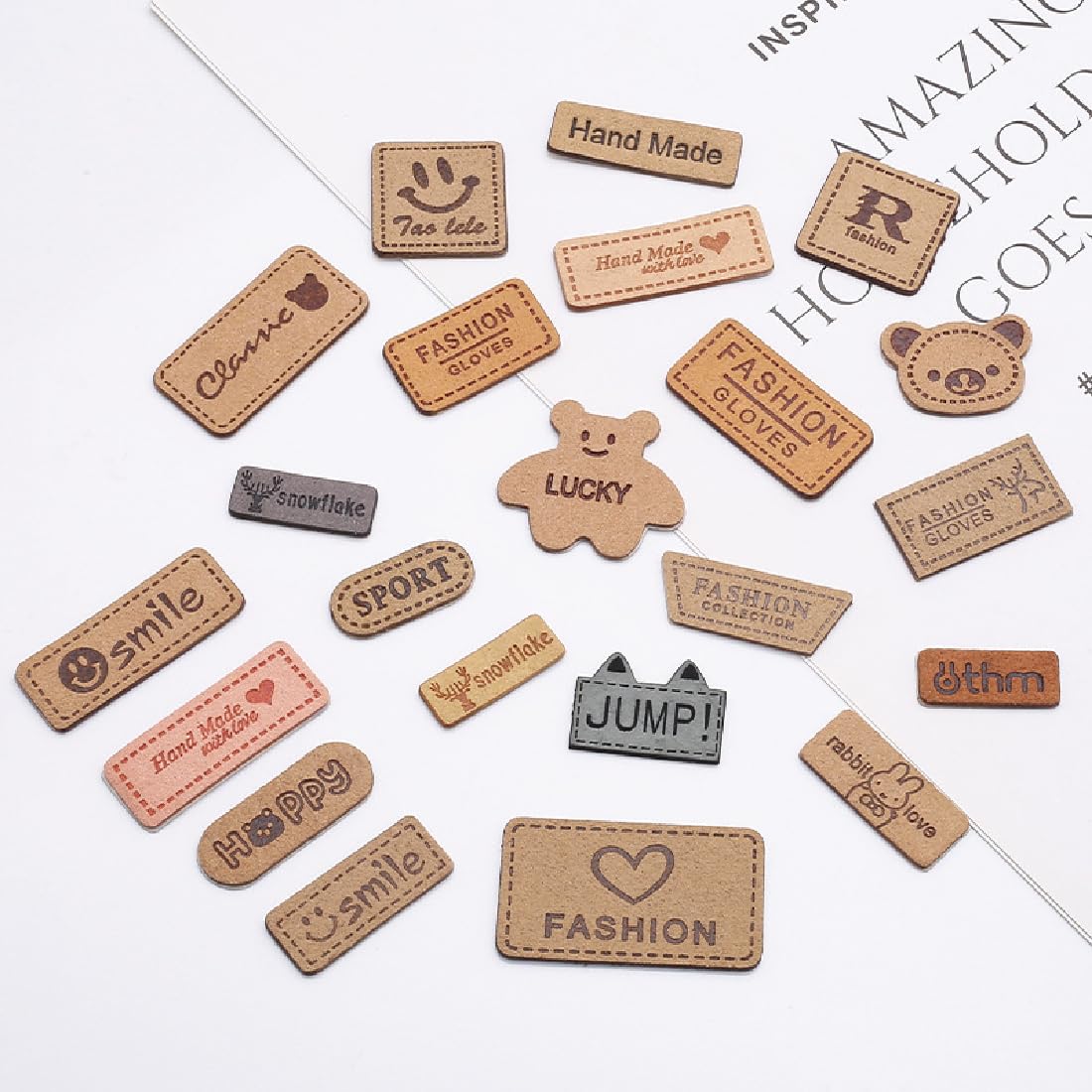50 Etichette Handmade In Pelle PU Per Cucito - Con Fori Per Abbigliamento, Borse E Accessori - Foto 7