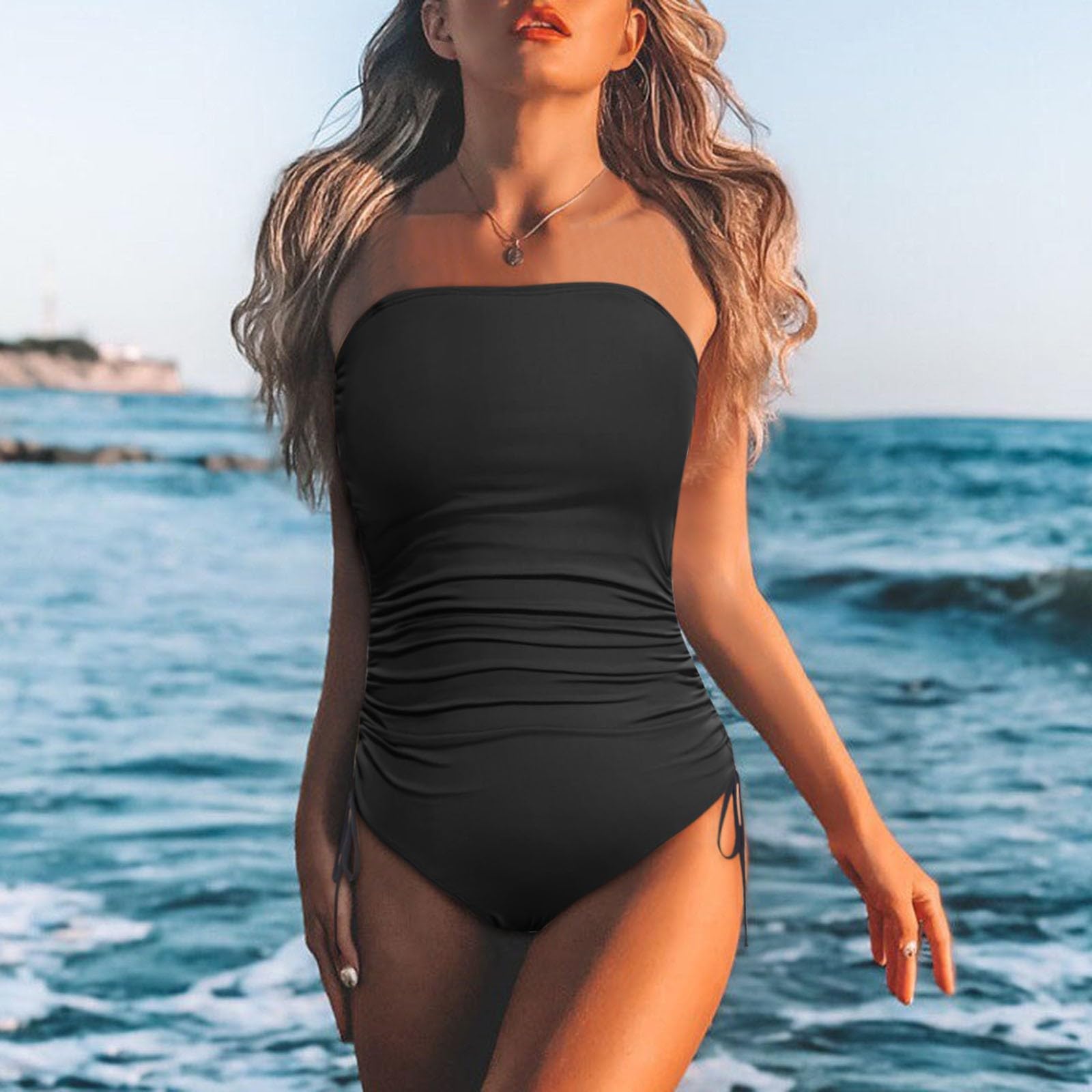 Top Bikini Senza Bretelle a Fascia, Slip Coordinato, Donna, Costume da Bagno a Due Pezzi Senza Spalline