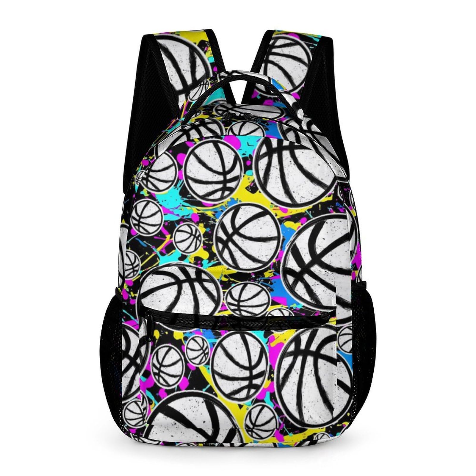ZCJB-WSRY Basketball Backpack for Kids Girls Boys School, 16 Inches Cool Basketball Theme Bookbag, Adjustable, Lightweight, Large Capacity, Colorful