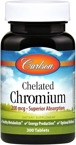 Carlson Cromo quelado 200 mcg Absorción Superior - Metabolismo saludable Producción de energía y bienestar óptimo - 300 tabletas