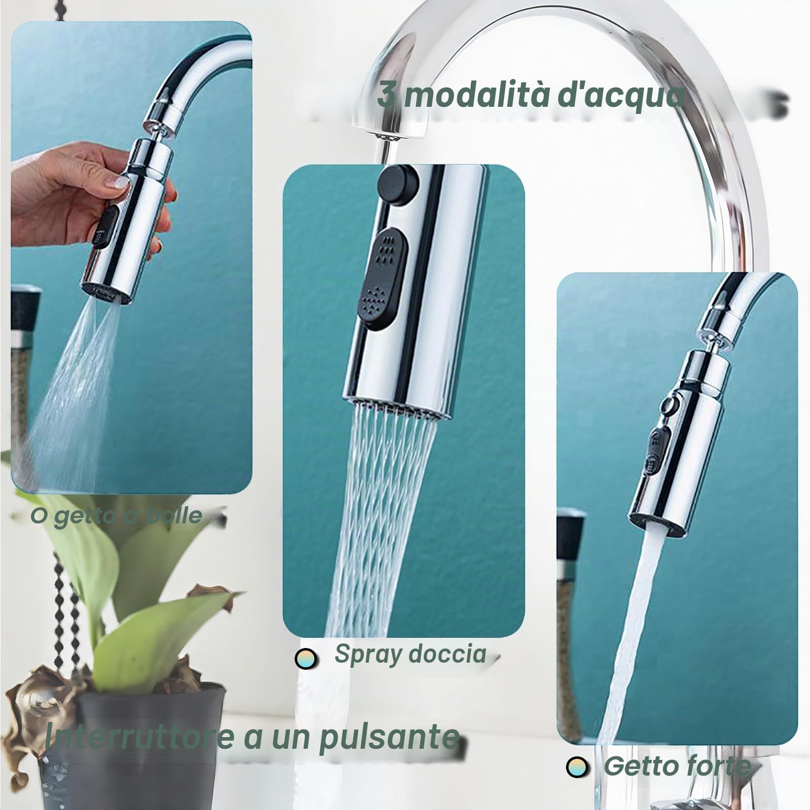 Aeratore Rubinetto Cucina 360° Girevole con 3 Modalità e 5 Adattatori Filettati