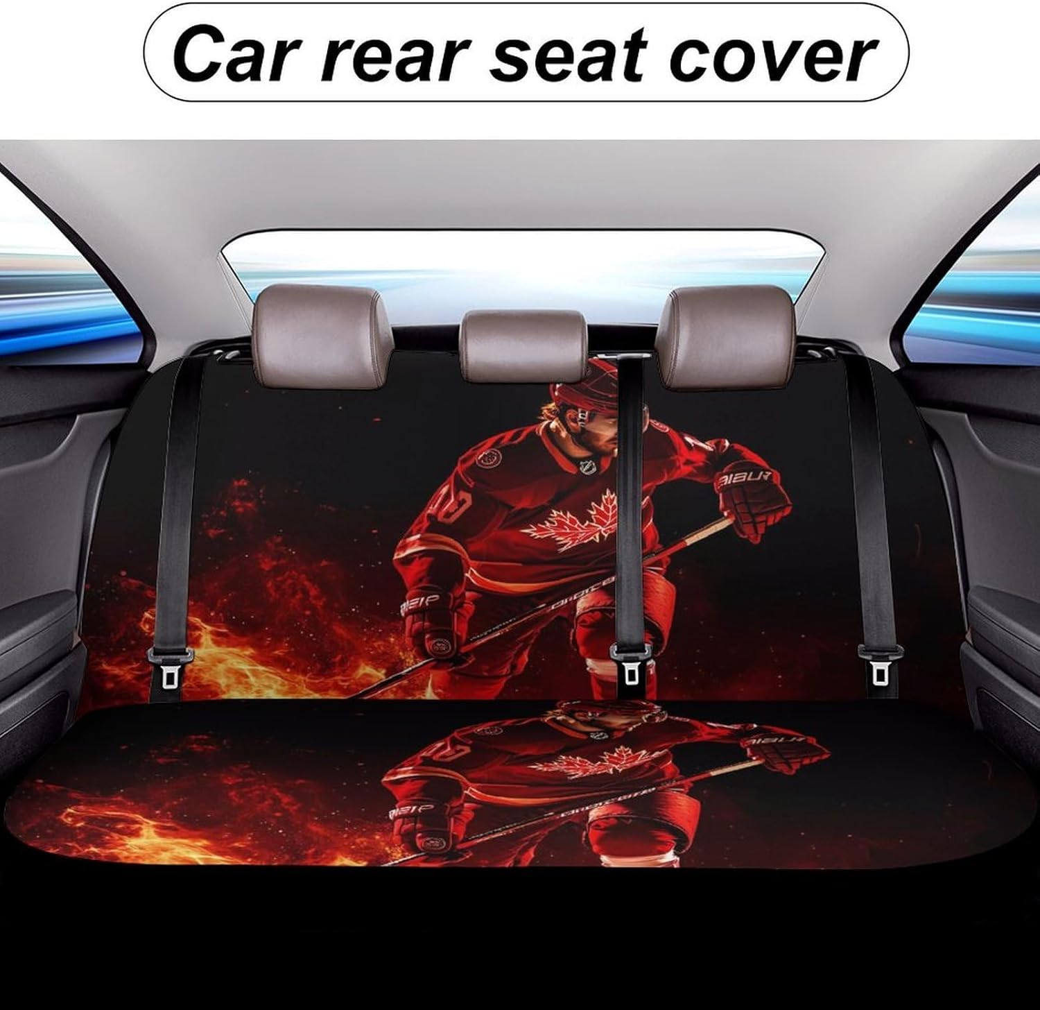Fire Ice Hockey Player Car Seat Cover for Back Seat Universal Fit Car Seat Protector 120x59x76cm