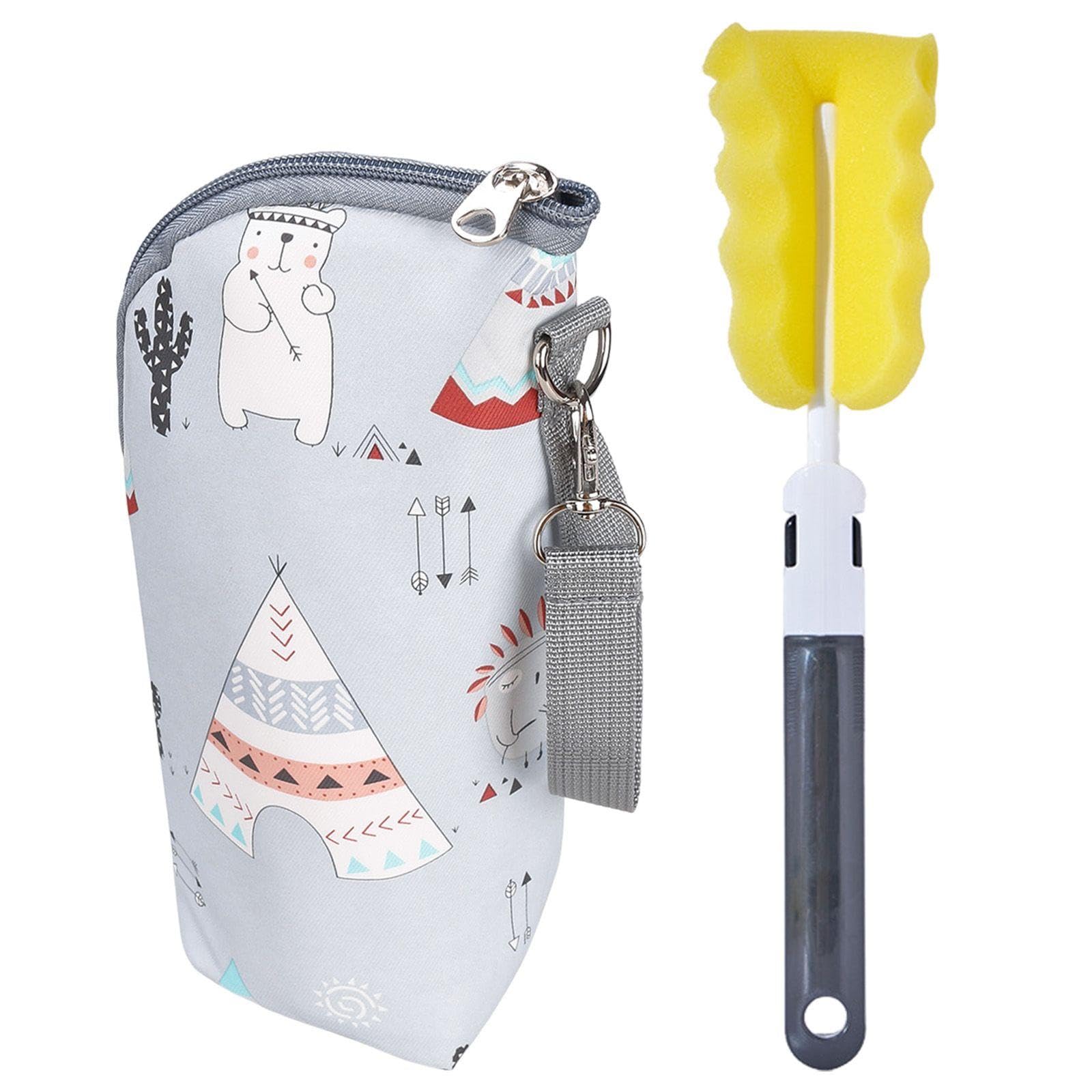 EOWVISN 1 Baby Bottle Insulation Bag and 1 Brush, Portable Anti-Overflow Outing Bag, Soft Thermal Insulation Lining, Practical and Lightweight Design, Suitable for Daily Travel.