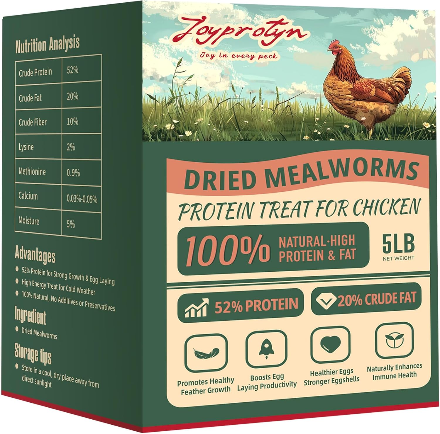 5LB Non-GMO Dried Mealworms - High Protein Natural Feed & Chicken Treats for Chickens, Ducks, Wild Birds, Quails & Reptiles - Support Egg Production & Feather Growth