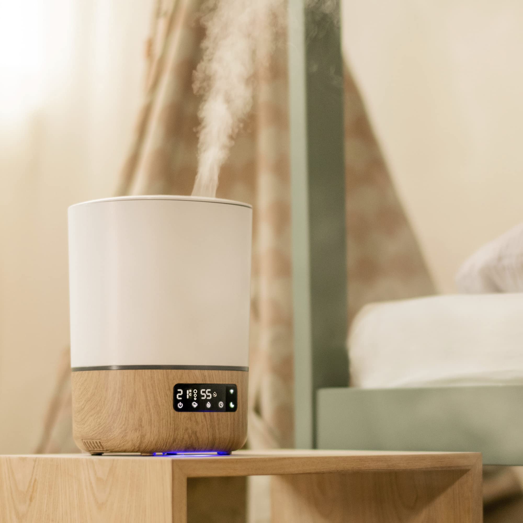 Maxi-Cosi Breathe Humidificador, nebulizador silencioso, 24 horas de funcionamiento, recipiente para esencias, temporizador, termómetro higrómetro, compatible con Amazon Alexa y Google Home