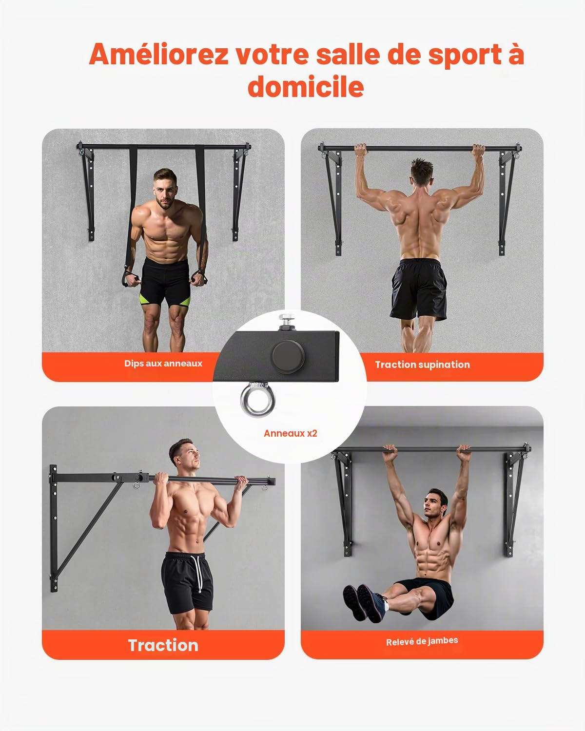 VEVOR Barre de traction, 1276 mm, barre de fitness murale, profondeur réglable de 55 ou 76 cm, en acier robuste, charge de 200 kg, station d'entraînement pour tractions, pour salle de sport à domicile