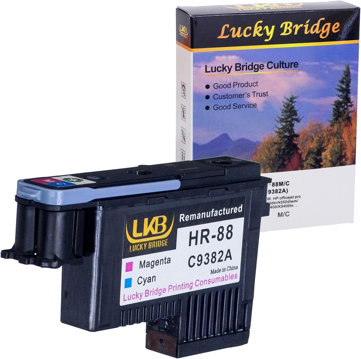 Lucky BridgeHP88 Printhead Remanufactured C9382A Magenta and Cyan Compatible for HP Officejet Printer K5300/K5400/ K550/K8600 L7480/L7590/L7680/L7780 (HR88MC)-US
