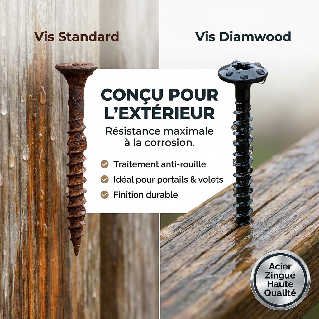 10 Vis torx agglo acier zingué 5 x 30 mm tête fraisée avec ailette