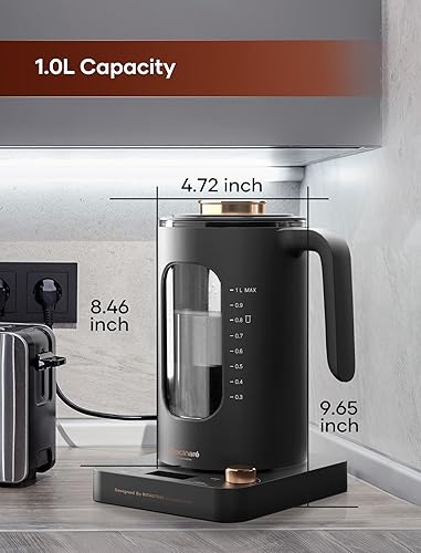 Miniatura 8 de Tetera eléctrica, INTASTING - Tetera eléctrica de vidrio con infusor de té y control preciso de temperatura, 1200W de calentamiento rápido, sin BPA,