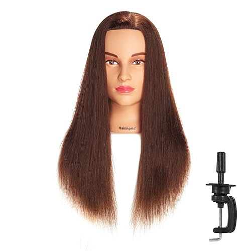 Hairingrid - Cabeza de maniquí 100% Cabello Humano 24-26 pulgadas, para formación en peluquería cosmetología, soporte de abrazadera gratis