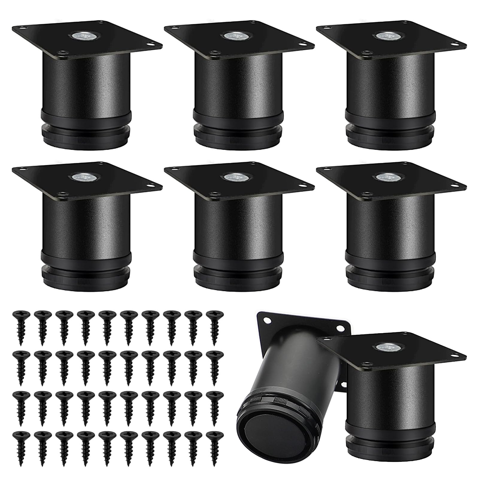 Ruikdly 8 Pcs black Adjustable Legs with 40 Screws, Stainless Steel Furniture Feet, Table Desk Cabinet Kitchen Adjustable Feet Round (Adjustable Height 0-15 mm)