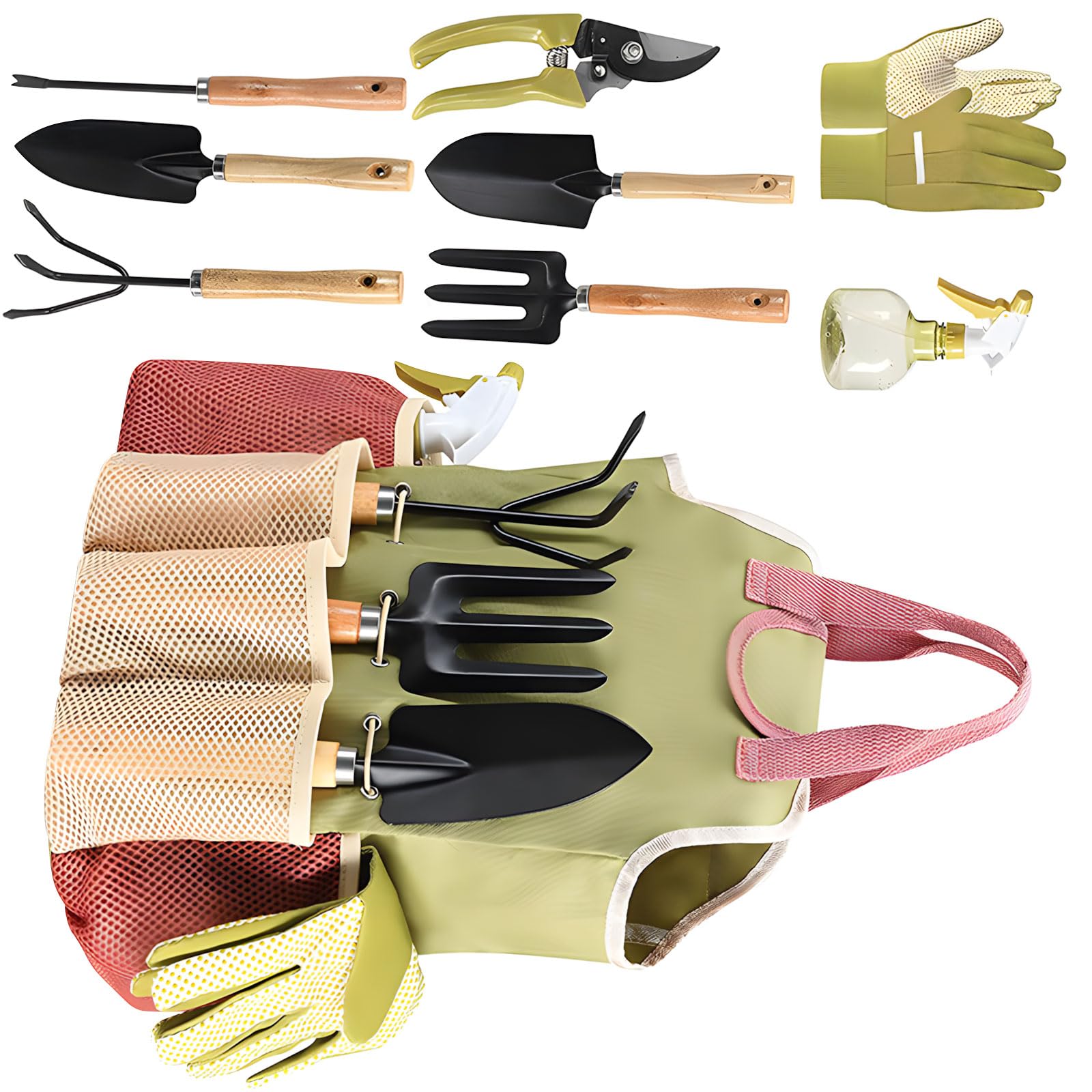 Fgdtree Multipurpose 9 Piece Yard Work Equipment Set With Secure Hold Handles And Tear Resistant Holder Portable Garden Set