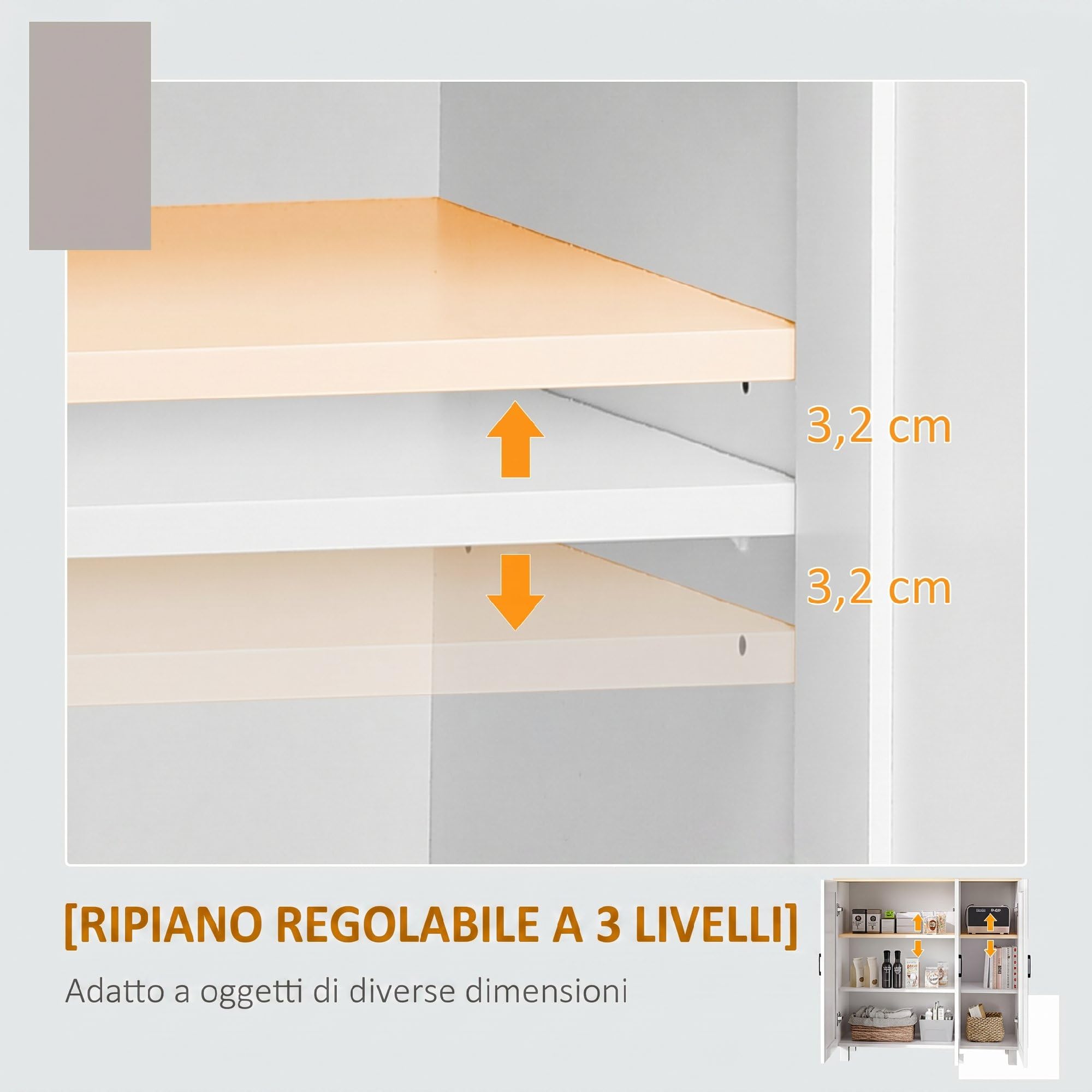 HOMCOM Credenza Cucina in Legno, Mobile Cucina a 3 Ante, Ripiani Regolabili, Stile Scandinavo, Credenza Buffet per Soggiorno, Salotto, Sala da Pranzo, 90x30x90cm, Bianco
