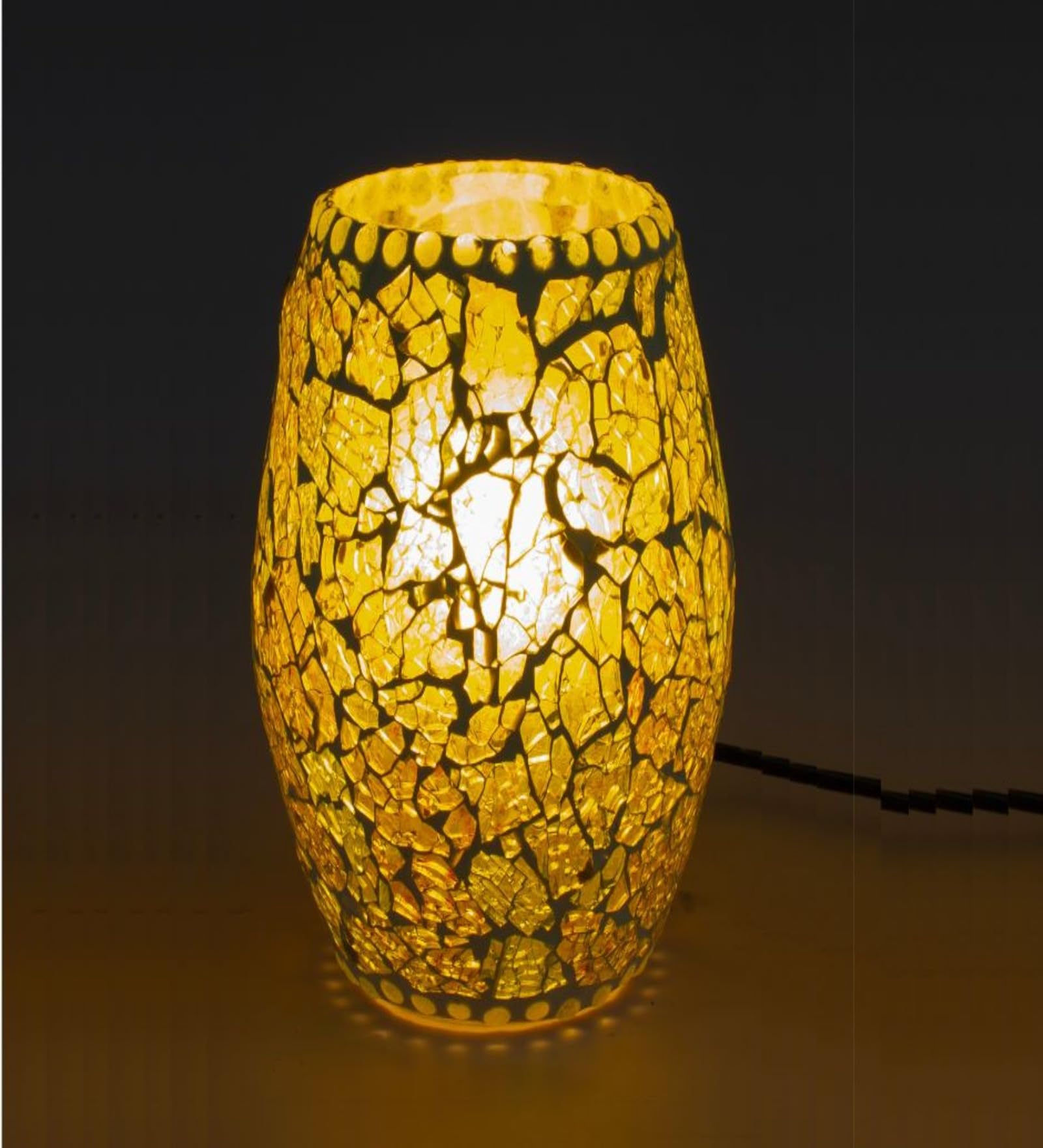 Elegant Gold Mosaic Table Lamp – Cracked Glass Design for Home, Living Room, Desk, Restaurant, Cafe & Bedroom Decor, Oval Shaped Lamp Pack of 1