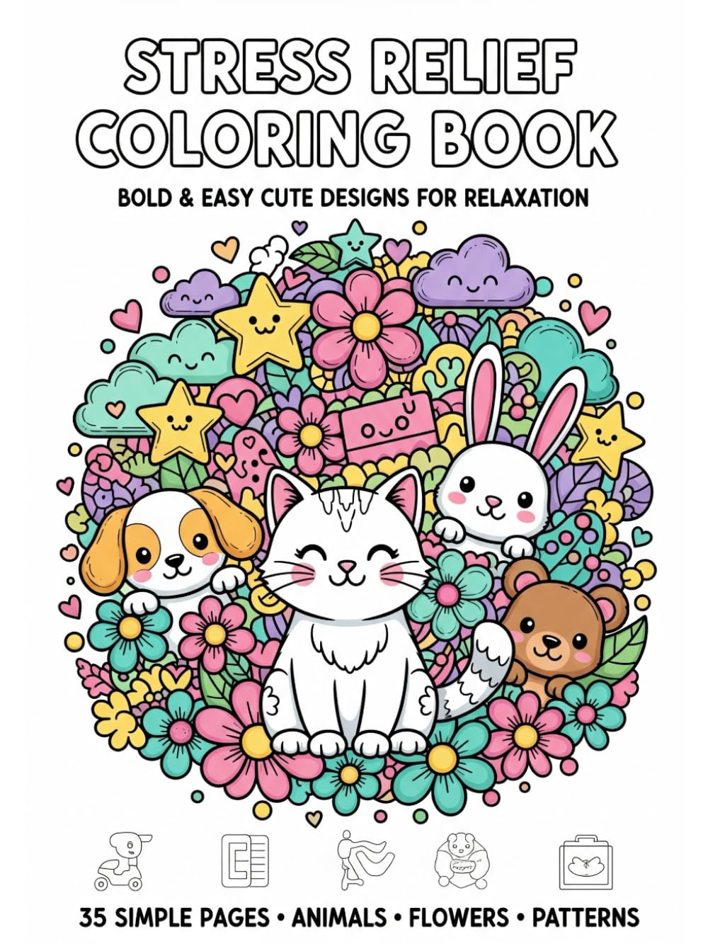 Stress Relief: Bold & Easy Coloring Book for Adults and Kids