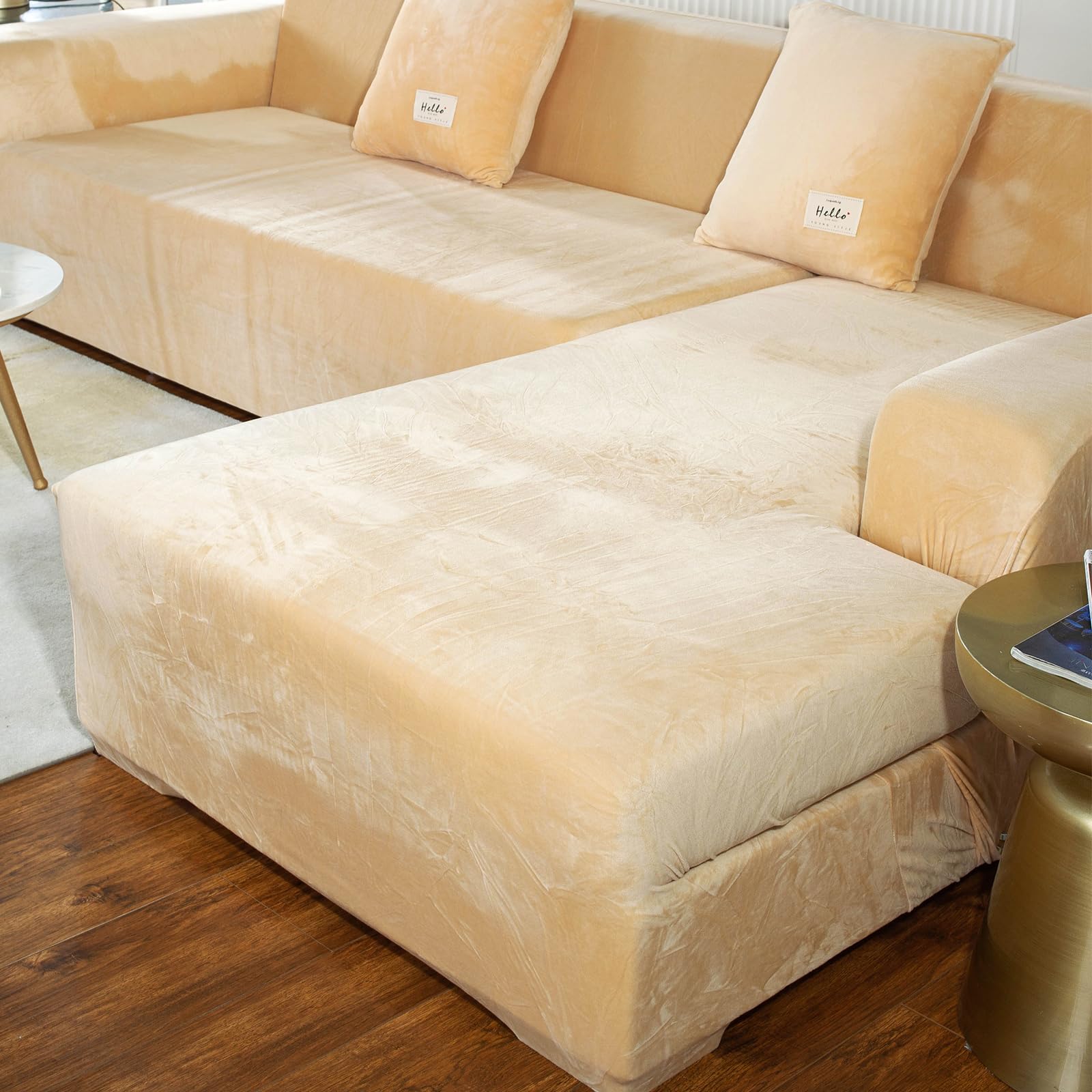 Funda Sofa Chaise Long, 2 Piezas, Antideslizante Elástico Funda de Sofá para Sala Protector para Perros Mascotas (1 Plaza, Beige)
