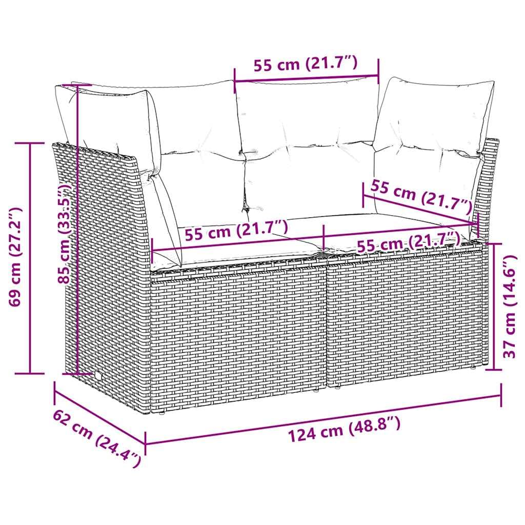vidaXL Divano da Giardino con Cuscini 2 Posti Grigio Chiaro Polyrattan