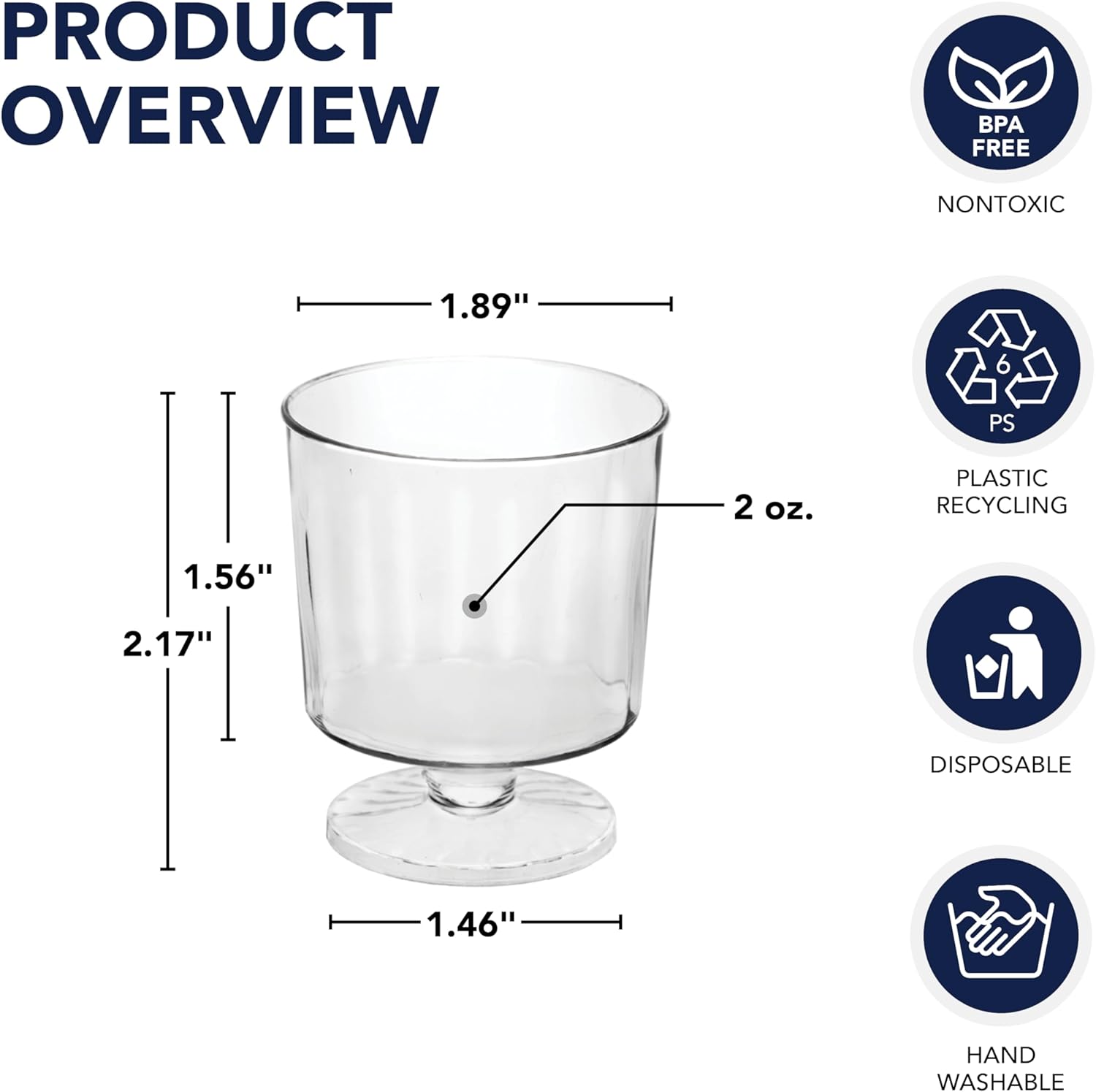 Party Essentials Disposable Plastic 2-Ounce Mini Stemware Glasses, for Wine Tastings, Small Portions, Food Samples, Condiments, Sauces, 100-Count, Clear