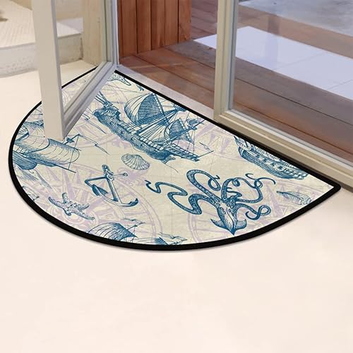 Miniatura 6 de Tapete de piso de puerta media redonda de mármol antideslizante tapete de área de medio círculo duradero lavable para sala de estar dormitorio