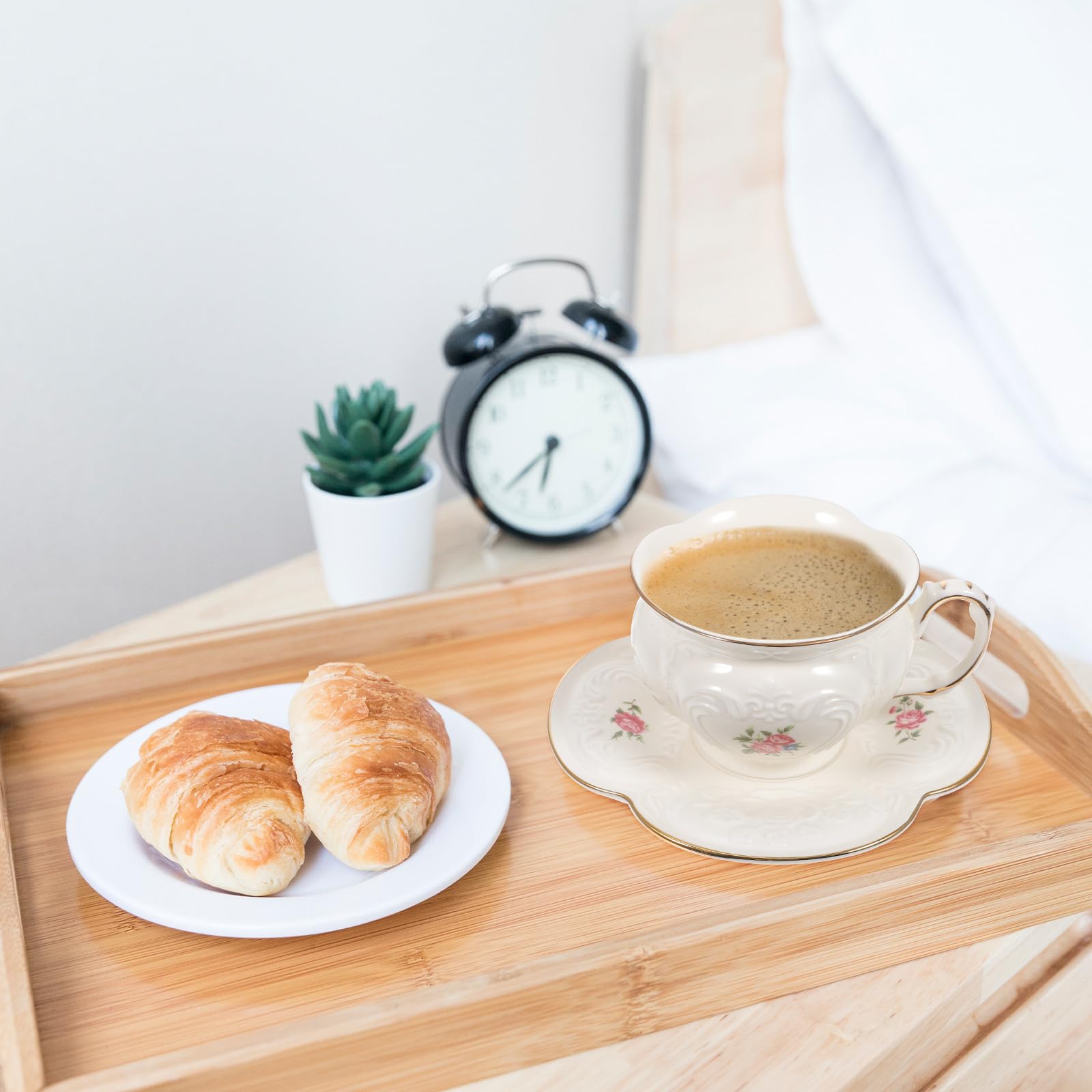 Beavorty Taza de Té con Platillo de Cerámica, 1 Juego Decorativo | Diseño Ergonómico, para Hotel y Oficina, Sirve Agua y Chocolate Caliente, Estilo Europeo