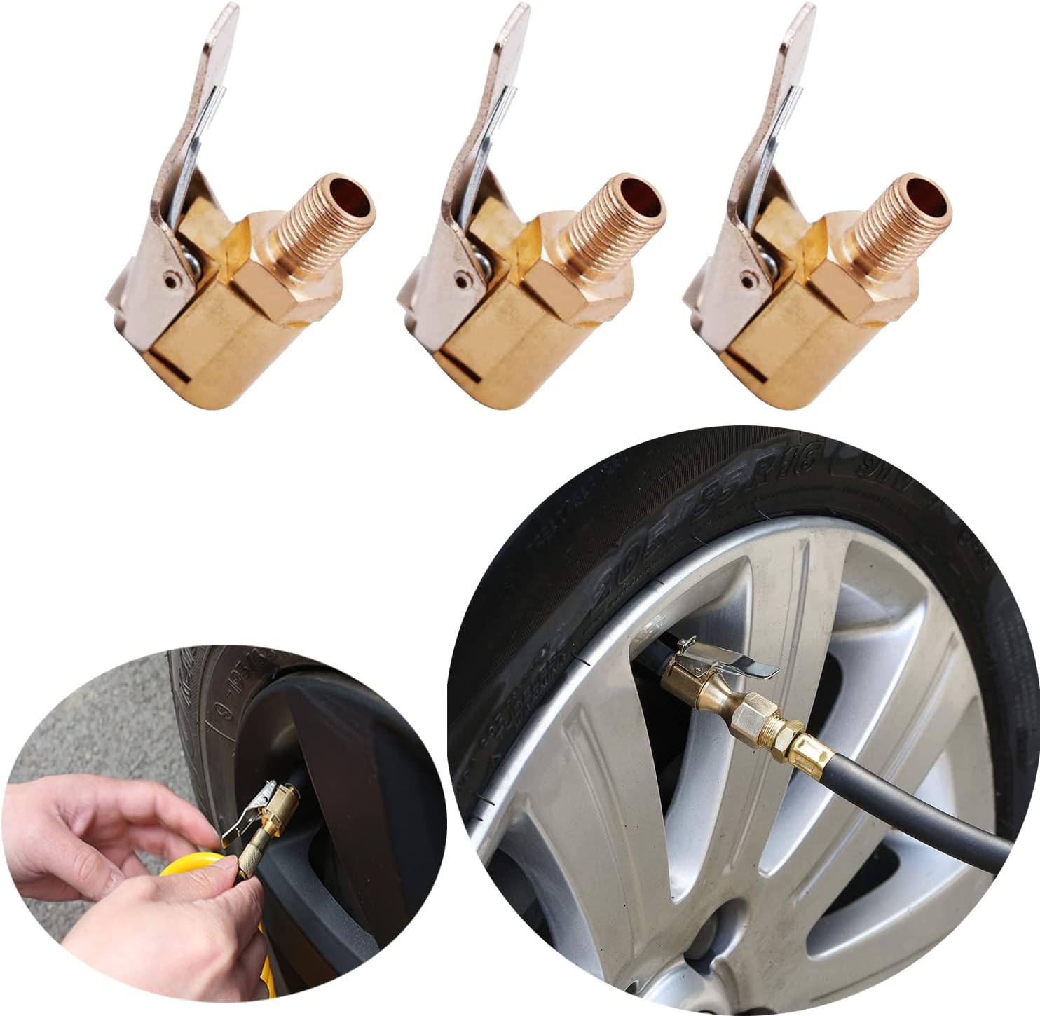 WedFeir 3pcs Tire Air Chuck with Clip Adapter, 8mm Clip on