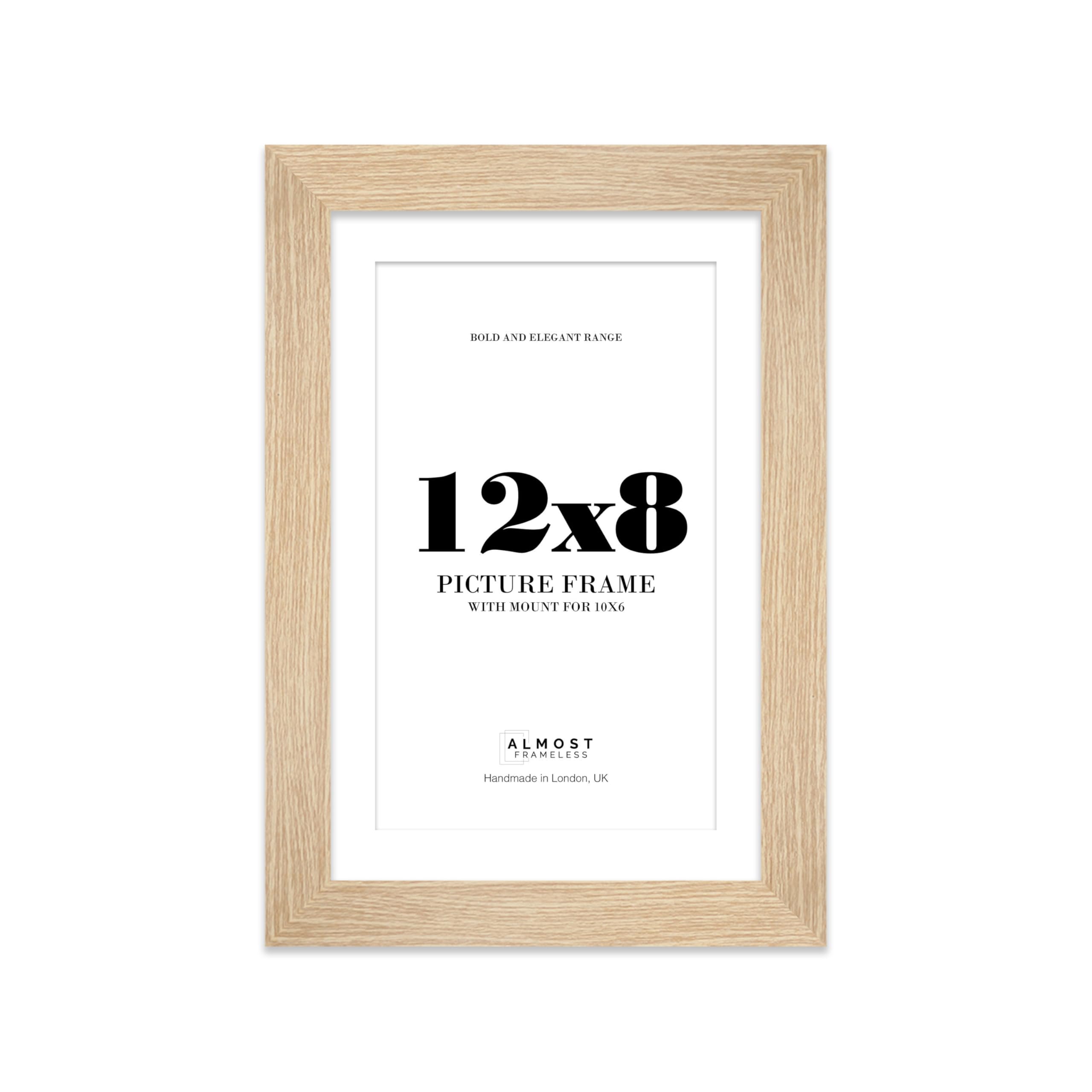 12x8 Oak Frame With Mount for 10x6 Pictures 28mm Edge Portrait and Landscape Display with Wall Hooks and Kickstand, 1 Pack