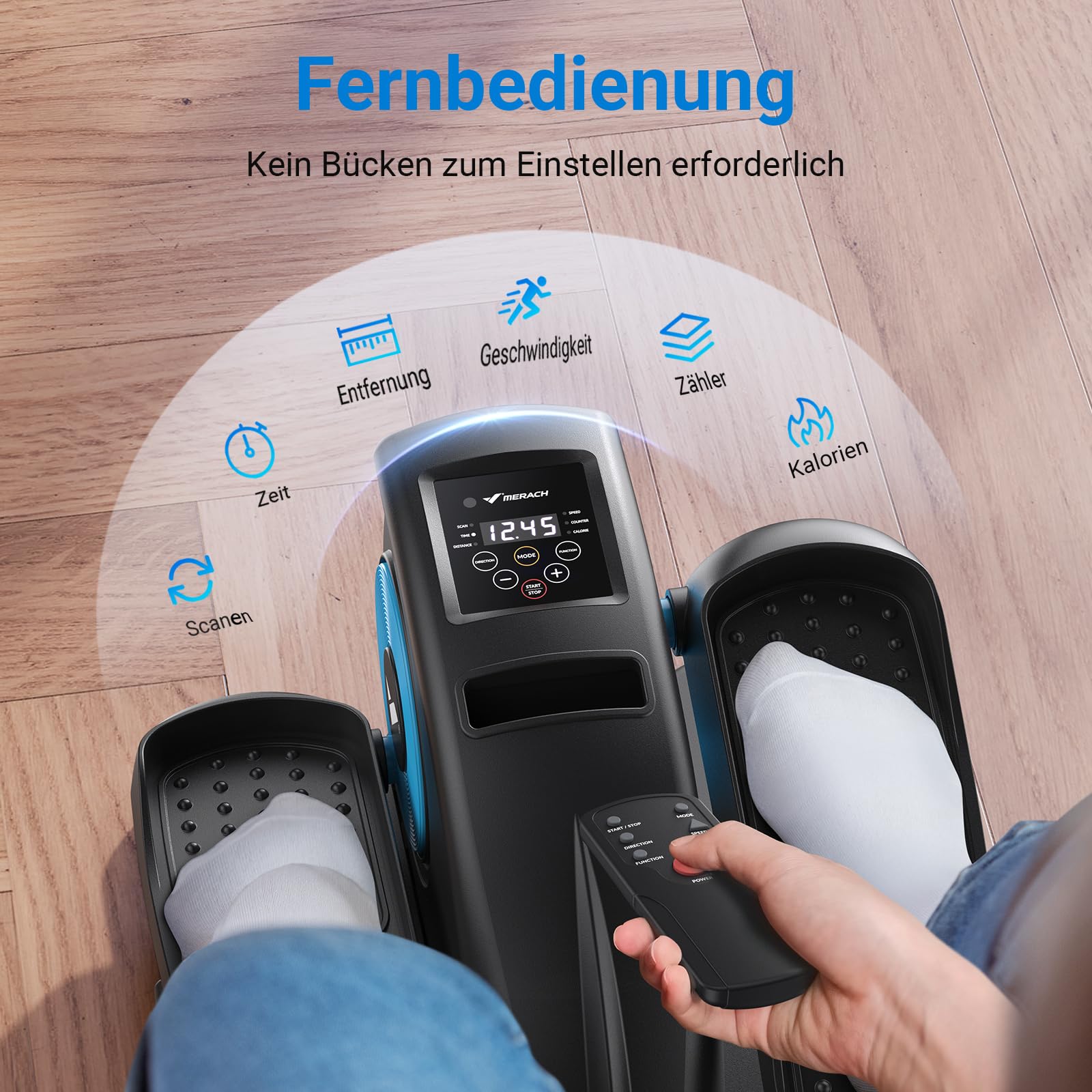 MERACH Mini Ellipsentrainer Untertisch Elektrischer Crosstrainer mit Fernbedienung 12 Geschwindigkeiten Leise Tragbar Stepper