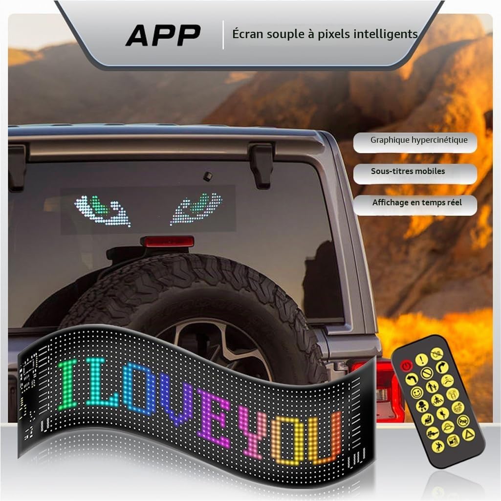 Flexible Panneau Affichage LED, Plaque Lumineuse Camion Personnalisé, Bluetooth Panneau Publicitaire Lumineux Programmable Voiture Plaque Lumineuse Camion(2pcs 70x173mm)